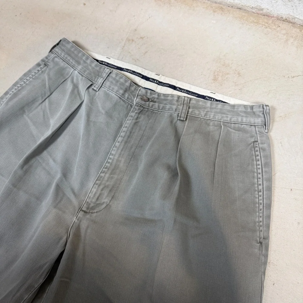 Polo Ralph Lauren Andrew Pant Mens 36x30 Grey Green Pleated Cotton Chinos Vtg